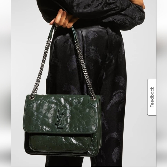 Niki Medium Flap YSL Shoulder Bag in Crinkled Leather - Picture 3 of 11